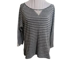 Erin London Shirt Fringe Hem Top white lace crochet Women's Size Medium Boho EUC